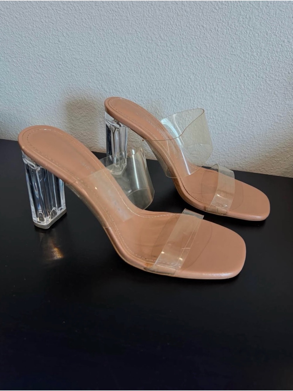 Zara Nude Heeled Sandals with Clear Straps